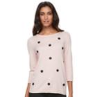 Women's Elle&trade; Glitter Dot Crewneck Sweater, Size: Large, Brt Pink