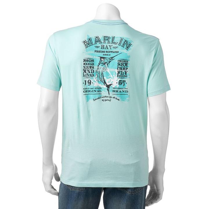 Men's Caribbean Joe Back-print Marlin Bay Fishing Supplies Tee, Size: Large, Turquoise/blue (turq/aqua)