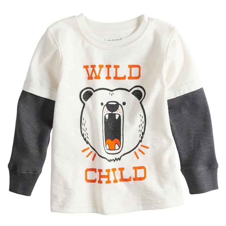 Toddler Boy Jumping Beans&reg; Slubbed Mock Layer Thermal Graphic Tee, Size: 5t, White