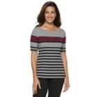 Women's Croft & Barrow&reg; Button-shoulder Boatneck Elbow Sleeve Top, Size: Small, Black