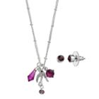 Purple Bird Charm Necklace & Stud Earring Set, Women's
