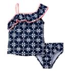 Girls 4-6x Carter's Asymmetrical Patterned Tankini Top & Bottoms Swimsuit Set, Girl's, Size: 4, Blue (navy)
