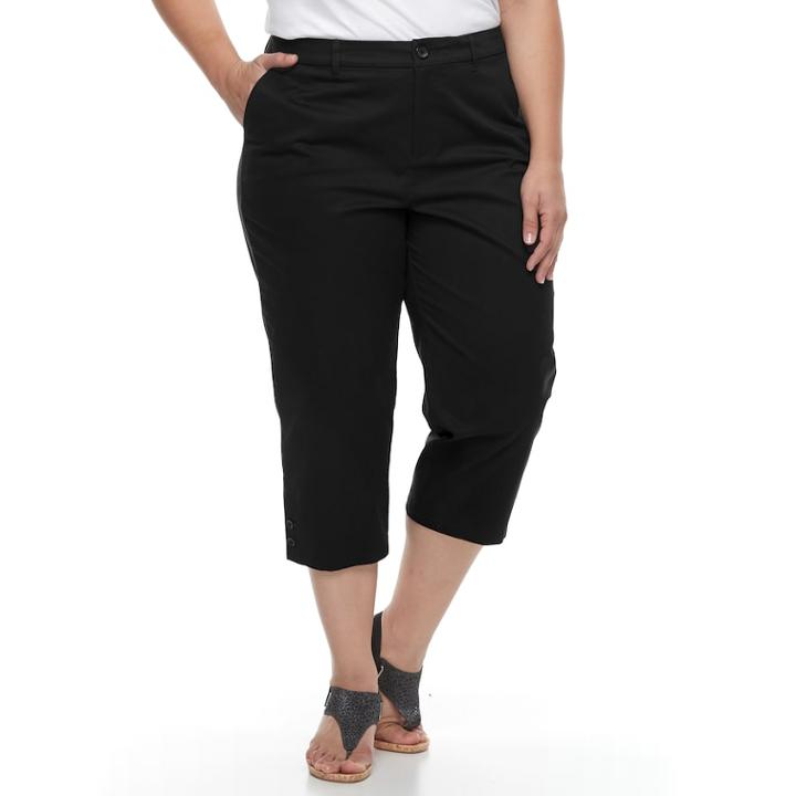 Plus Size Croft & Barrow&reg; Button Accent Twill Capris, Women's, Size: 18 W, Black