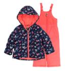 Baby Girl Oshkosh B'gosh&reg; Navy & Coral Heart Heavyweight Hooded Jacket & Bib Snow Pants Set, Size: 24 Months, Brt Pink