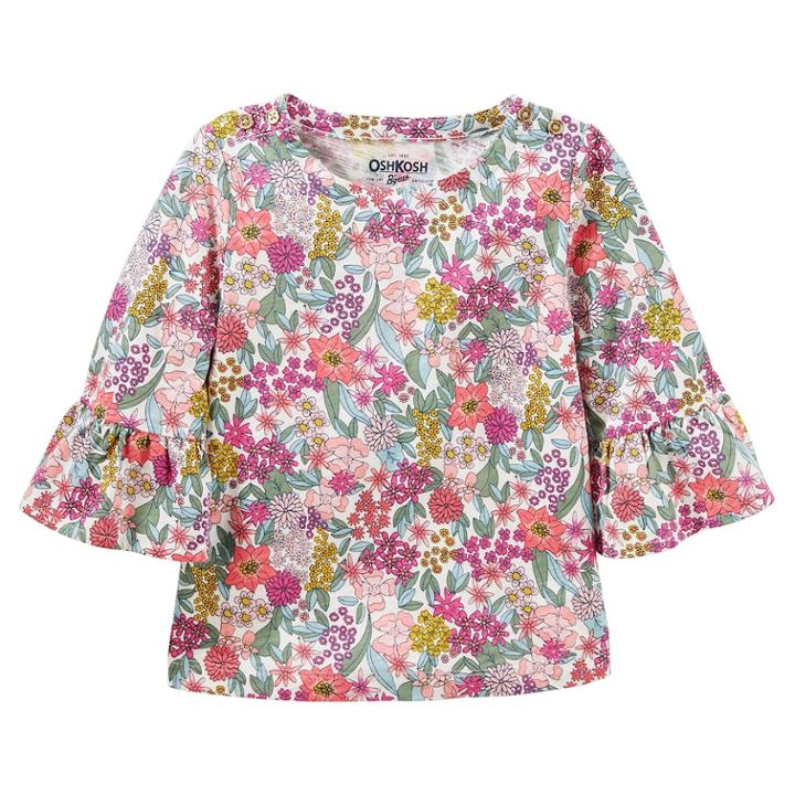 Girls 4-12 Oshkosh B'gosh&reg; Floral Print Bell Sleeve Top, Size: 10, Feather Cream
