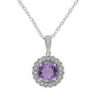 Sterling Silver Amethyst & 1/10 Carat T.w. Diamond Halo Pendant, Women's, Size: 18, Purple