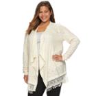 Plus Size Ab Studio Fringe-hem Cardigan, Women's, Size: 3xl, White Oth