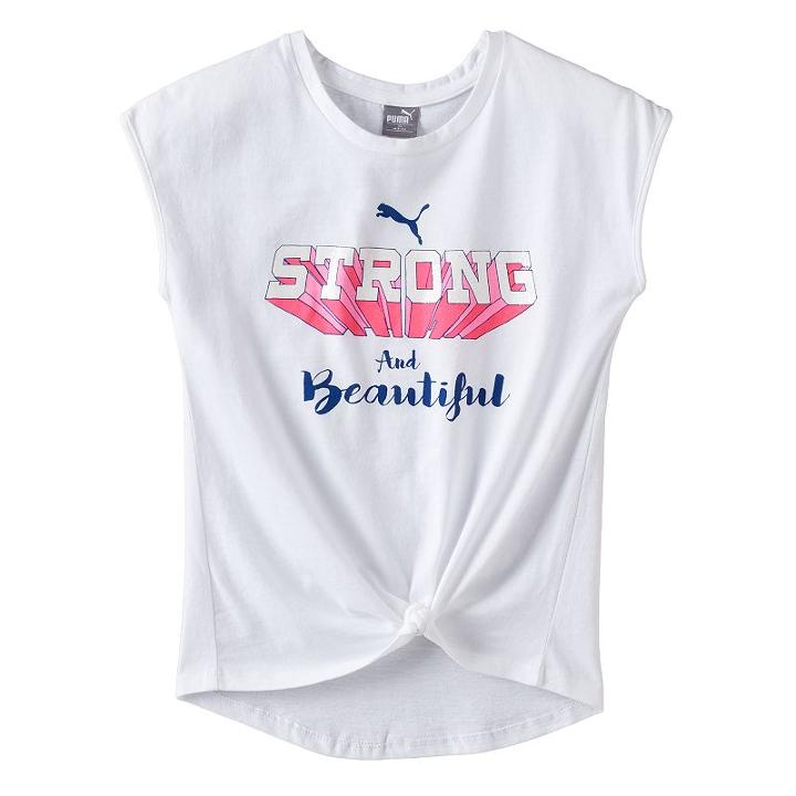 Girls 7-16 Puma Strong And Beautiful Tie Front Tee, Girl's, Size: Large, White