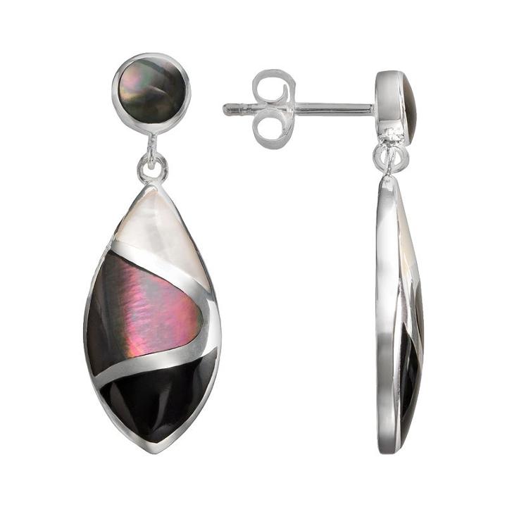 Sterling Silver Onyx And Mother-of-pearl Teardrop Earrings, Women's, Multicolor