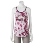 Juniors' Positive Vibes Graphic Tie-dye Tank, Girl's, Size: Large, White