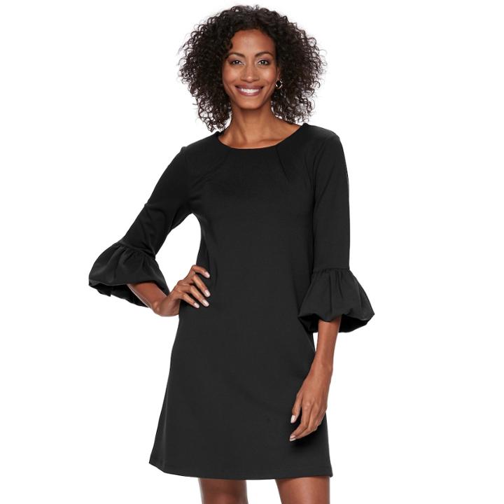 Women's Nina Leonard Balloon-sleeve Shift Dress, Size: Medium, Black