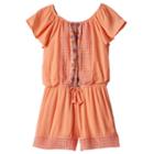 Girls 7-16 My Michelle Printed Embroidery Front Romper, Girl's, Size: Medium, Orange Oth