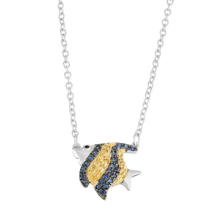 Sterling Silver Lab-created Blue & Yellow Sapphire Fish Necklace, Women's, Size: 18, Multicolor