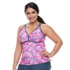 Plus Size Free Country Printed Double Strap Tankini Top, Women's, Size: 3xl, Med Red