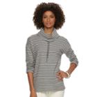 Women's Chaps Striped Thermal Cowlneck Pullover, Size: Large, Grey Other