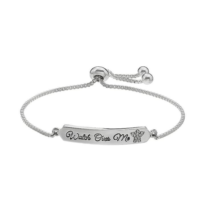 Silver Expressions By Larocks Crystal Angel Bolo Bracelet, Women's, Grey