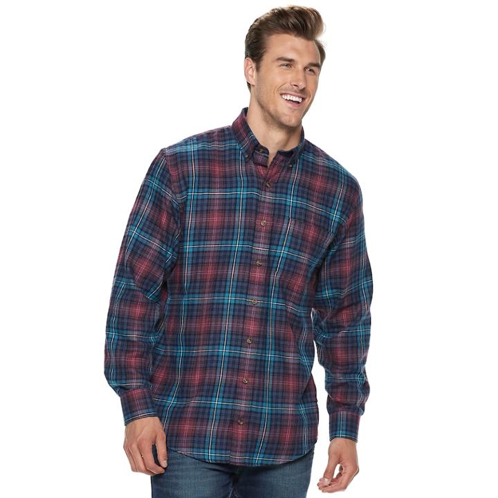 Big & Tall Izod Classic-fit Plaid Flannel Button-down Shirt, Men's, Size: Xxl Tall, Dark Blue