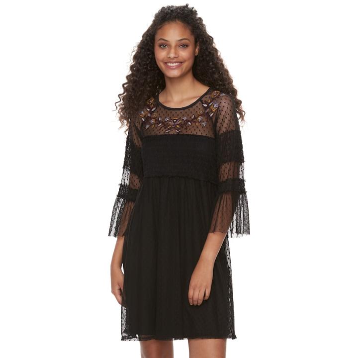 Juniors' Mason & Belle Embroidered Mesh Peasant Dress, Teens, Size: Large, Oxford