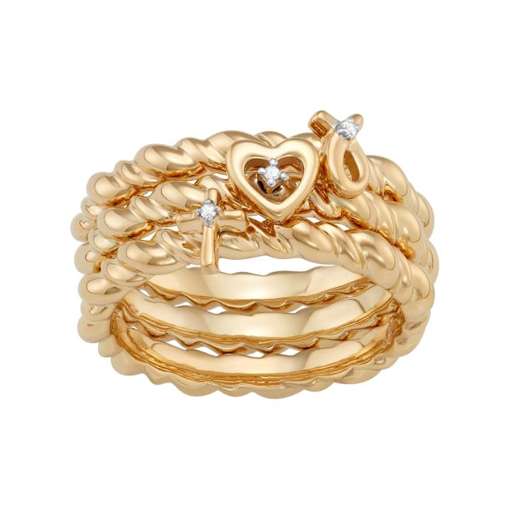 Sterling Silver Diamond Accent Heart, Cross & Ribbon Stack Ring Set, Women's, Size: 6, White
