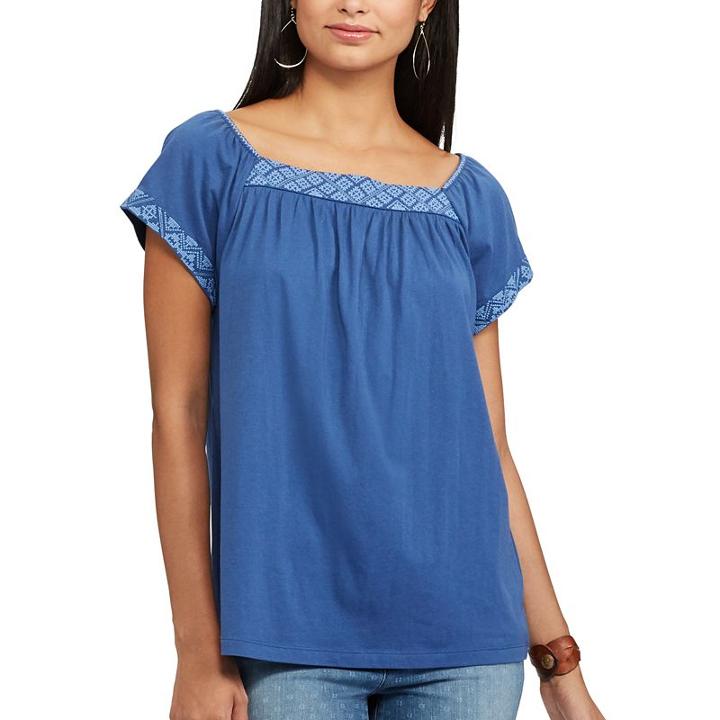 Women's Chaps Embroidered Squareneck Top, Size: Xs, Blue