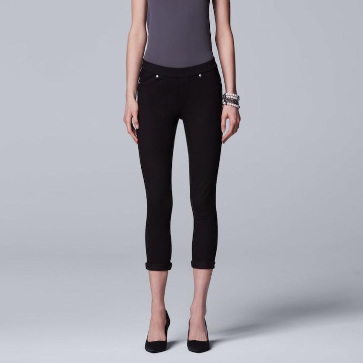 Women's Simply Vera Vera Wang Cuffed Denim Capri Leggings, Size: Medium, Black