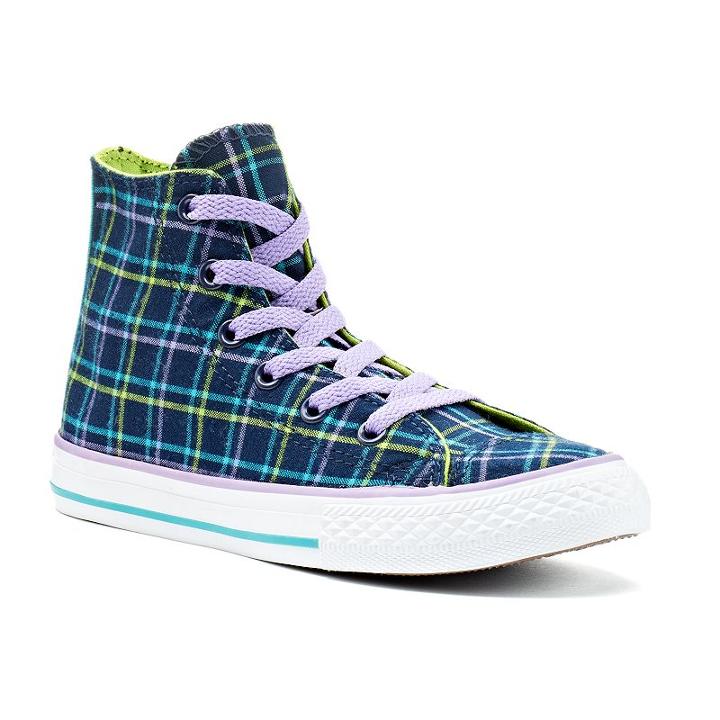 Kids' Converse Chuck Taylor All Star Plaid High-top Sneakers, Girl's, Size: 1, Blue Other