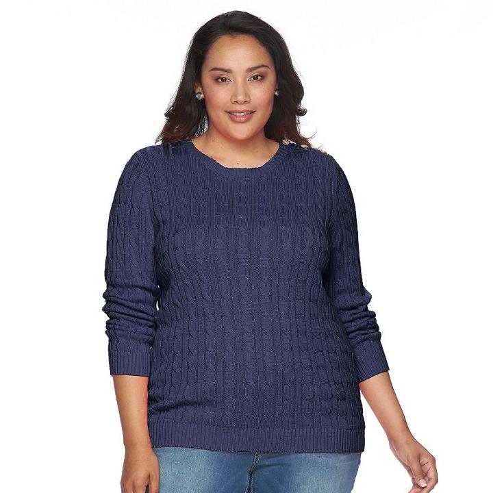 Plus Size Croft & Barrow&reg; Cable-knit Crew Sweater, Women's, Size: 1xl, Blue