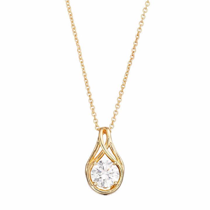 Brilliance 14k Gold Plated Teardrop Pendant With Swarovski Zirconia, Women's, Size: 18, Yellow