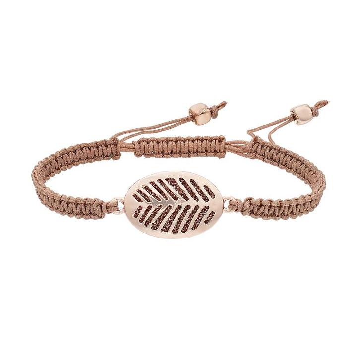 Glittery Leaf Macrame Slipknot Bracelet, Women's, Light Pink