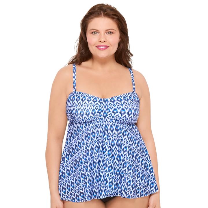 Plus Size Croft & Barrow&reg; Mesh Flyaway Tankini Top, Women's, Size: 16 W, Blue Moon Blue White
