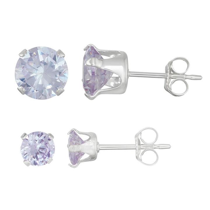 Journee Collection Sterling Silver Birthstone Cubic Zirconia Stud Earring Set, Women's, Pink