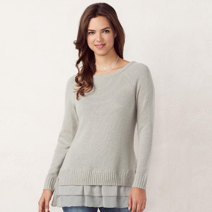 Women's Lc Lauren Conrad Tiered Mock-layer Sweater, Size: Xs, Light Grey