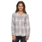 Petite Croft & Barrow&reg; Plaid Roll-tab Tunic, Women's, Size: Xl Petite, Dark Grey