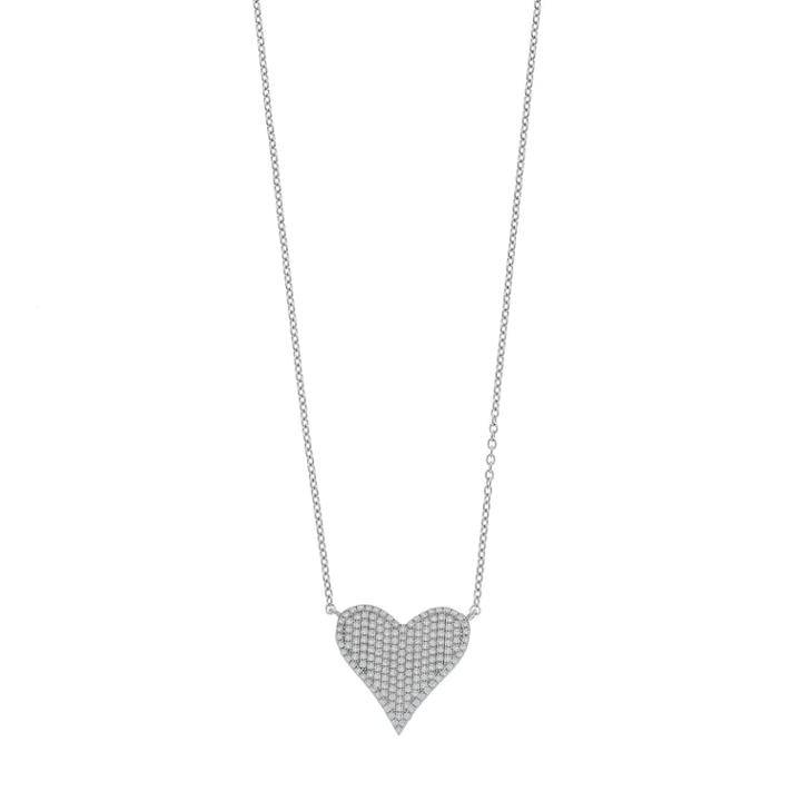 Sterling Silver Cubic Zirconia Pave Heart Pendant Necklace, Women's, White