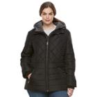 Plus Size Details Quilted Puffer Jacket, Women's, Size: 2xl, Black