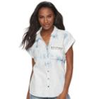 Women's Rock & Republic&reg; Cuffed Embellished Shirt, Size: Small, Blue