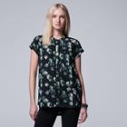 Petite Simply Vera Vera Wang Popover Top, Women's, Size: S Petite, Dark Green