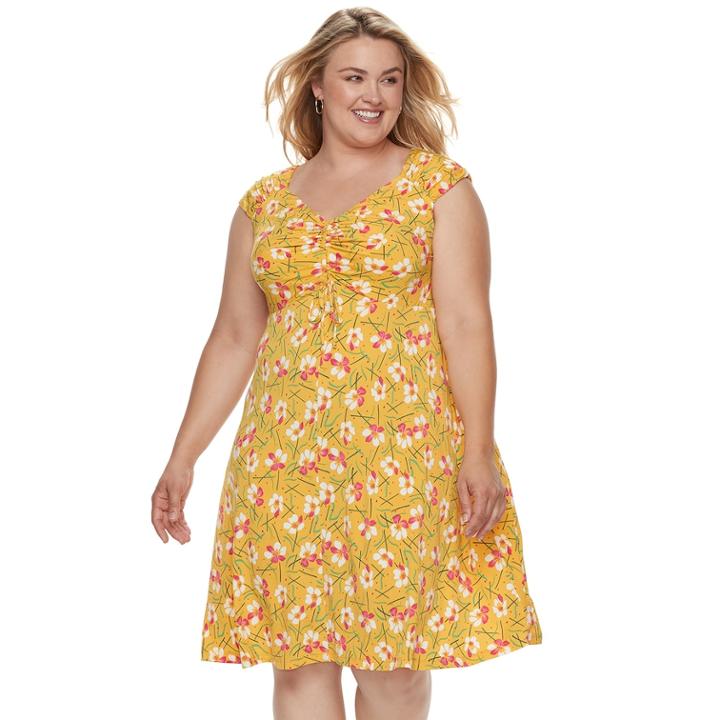 Plus Size Suite 7 Floral Dress, Women's, Size: 2xl, Gold