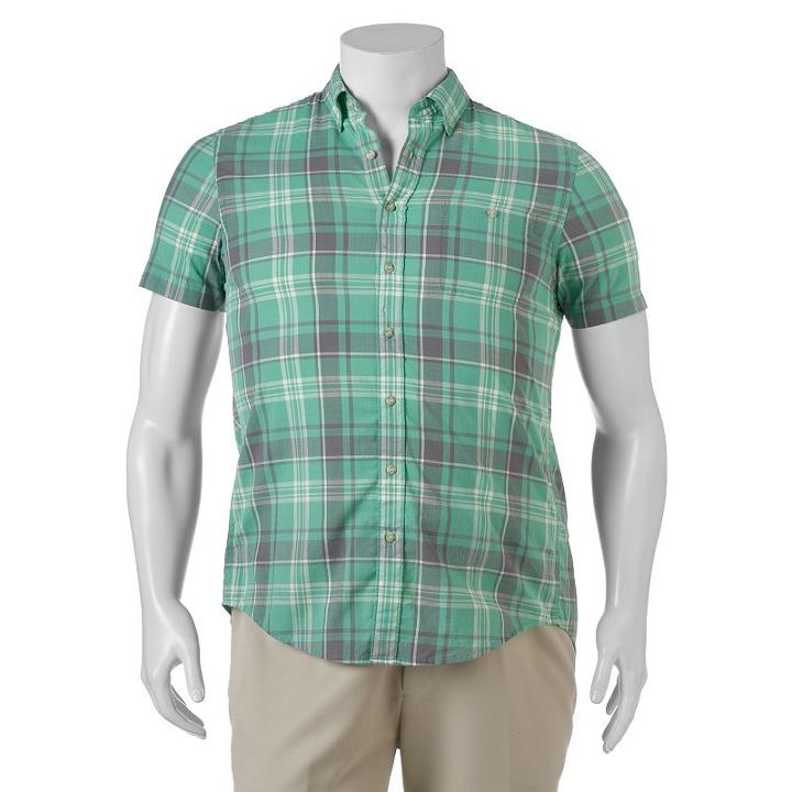 Big & Tall Sonoma Goods For Life&trade; Flexwear Modern-fit Plaid Button-down Shirt, Men's, Size: 2xb, Med Green