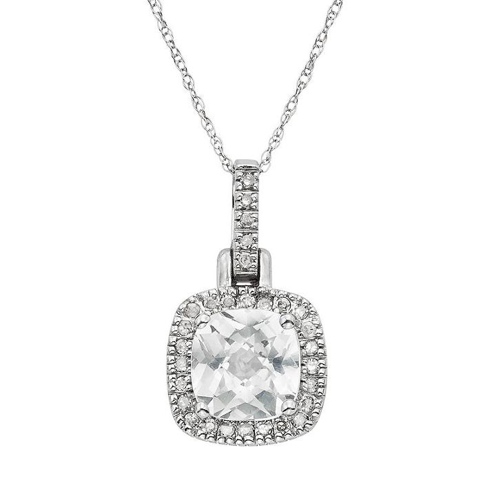 Lab-created White Sapphire & 1/8 Carat T.w. Diamond 10k White Gold Halo Pendant Necklace, Women's, Size: 18