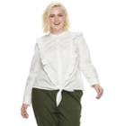 Plus Size Popsugar Ruffled Knot-front Shirt, Women's, Size: 0x, White