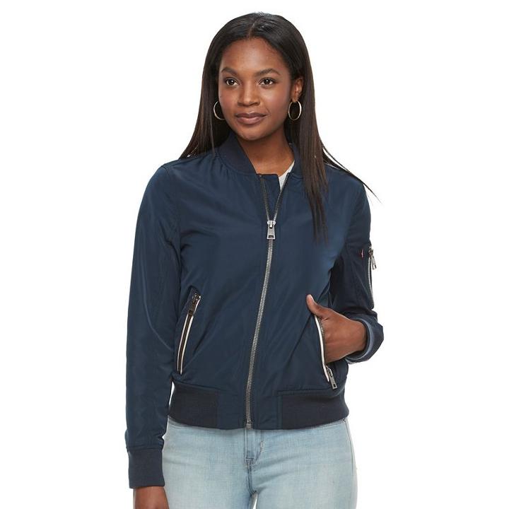 Women's Levi's Zip-front Bomber Jacket, Size: Xl, Blue (navy)
