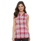 Women's Croft & Barrow&reg; Plaid Sleeveless Shirt, Size: Xl, Med Red