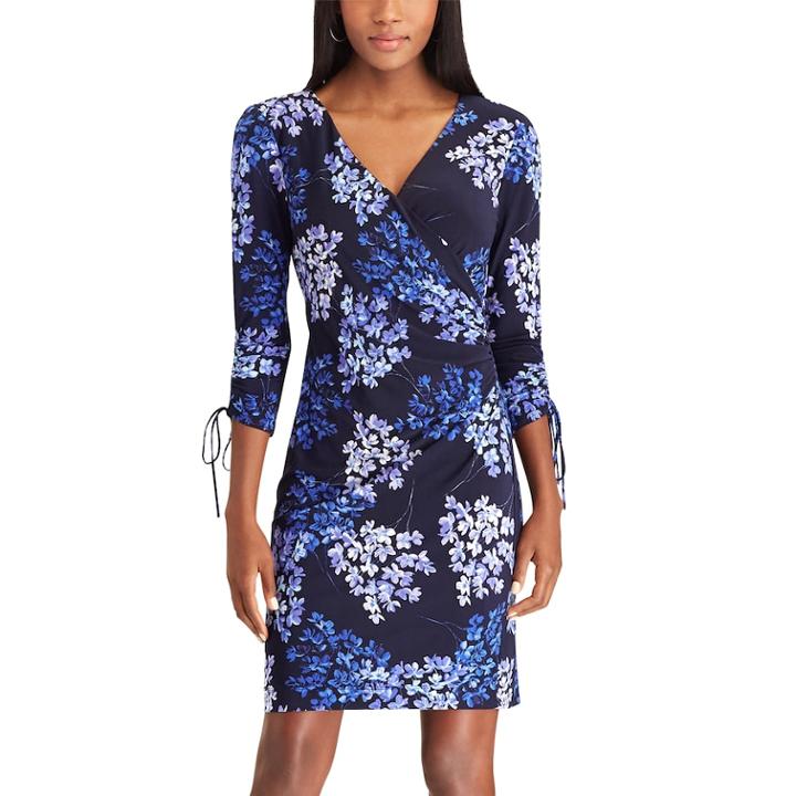 Women's Chaps Floral Jersey Sheath Dress, Size: Large, Blue (navy)