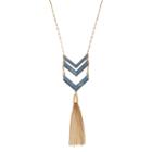 Blue Marbled Chevron Long Tassel Y Necklace, Women's, Gold