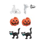 Halloween Ghost, Pumpkin & Black Cat Stud Earring Set, Women's, Multicolor