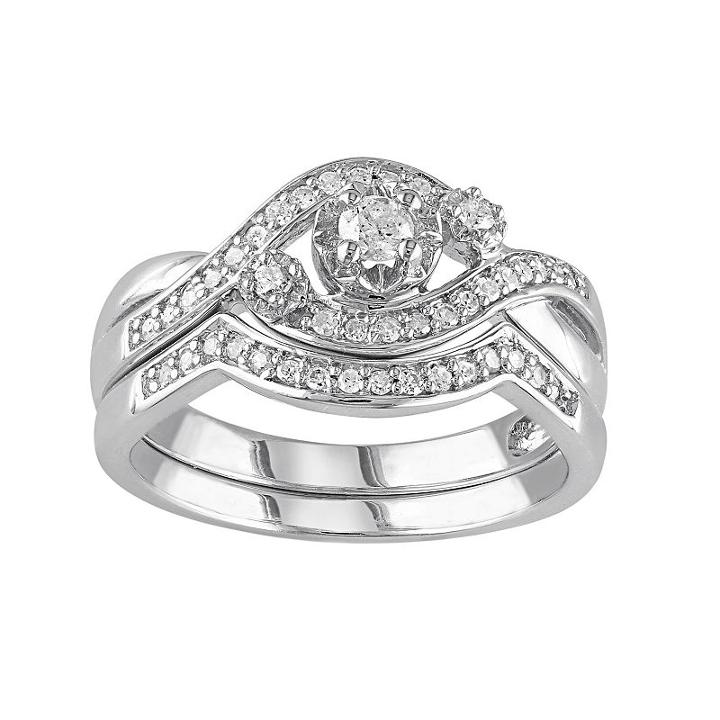 Diamond Engagement Ring Set In Sterling Silver (1/3 Carat T.w.), Women's, Size: 5, White