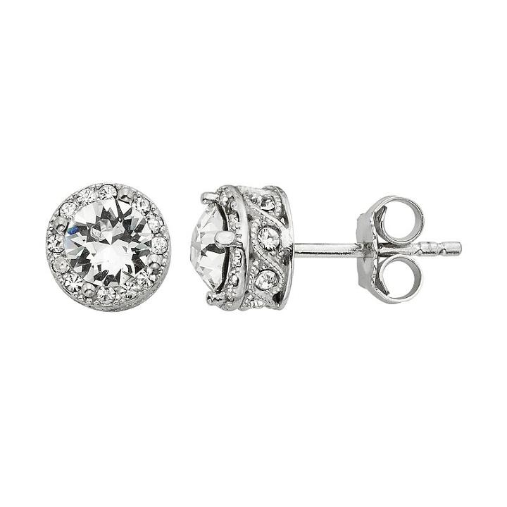 Diamond Splendor Crystal And Diamond Accent Halo Stud Earrings, Women's, White