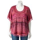 Plus Size World Unity Printed Tassel Poncho Top, Women's, Size: 3xl, Pink Other