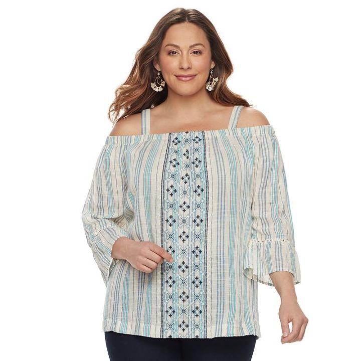 Plus Size Sonoma Goods For Life&trade; Printed Cold-shoulder Top, Women's, Size: 1xl, Med Blue
